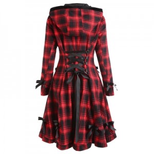 Plaid Hooded Button Up Skirted Coat