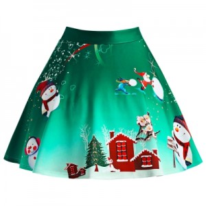 Christmas Snowman Tree Wintersweet Print Ombre Skirt
